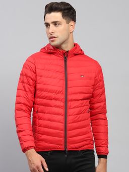Monte Carlo - Men Solid Red Hooded Full Sleeve Jacket