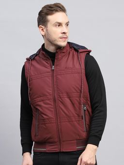 Monte Carlo - Men Solid Rust Detachable Hood Sleeveless Jacket