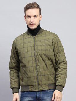 Monte Carlo - Men Checkered Olive High Neck Full Sleeve Jacket