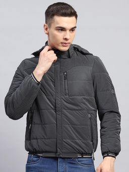Monte Carlo - Men Solid Grey Detachable Hood Full Sleeve Jacket