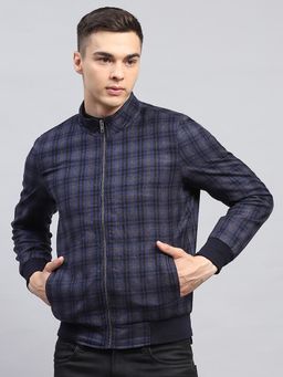 Monte Carlo - Men Checkered Blue High Neck Full Sleeve Jacket