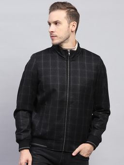 Monte Carlo - Men Black Checked High Neck Full Sleeve Jacket