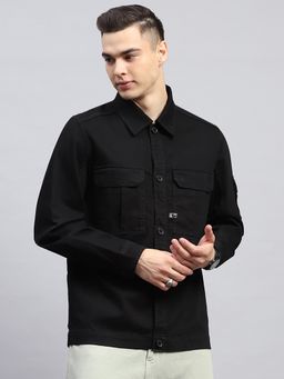 Monte Carlo - Men Solid Black Collar Neck Full Sleeve Jacket