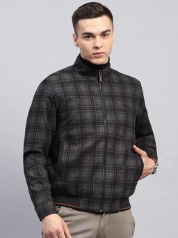 Monte Carlo - Men Checkered Black High Neck Full Sleeve Knitted Jacket