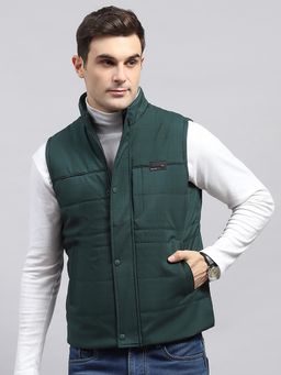 Monte Carlo - Men Checks Green High Neck Sleeveless Jacket
