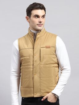 Monte Carlo - Men Checks Khaki High Neck Sleeveless Jacket