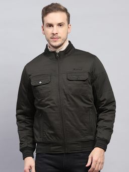 Monte Carlo - Men Solid Olive High Neck Full Sleeve Jacket