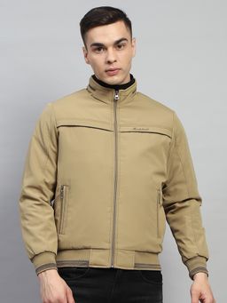Monte Carlo - Men Solid Khaki High Neck Full Sleeve Jacket