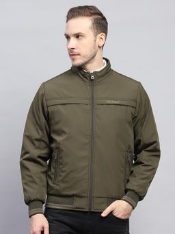 Monte Carlo - Men Solid Olive High Neck Full Sleeve Jacket