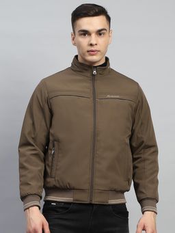 Monte Carlo - Men Solid Brown High Neck Full Sleeve Jacket
