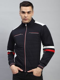 Monte Carlo - Men Solid Navy Blue High Neck Full Sleeve Jacket