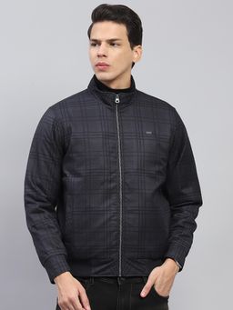 Monte Carlo - Men Checks Dark Grey High Neck Full Sleeve Jacket