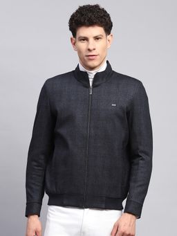 Monte Carlo - Men Checks Navy Blue High Neck Full Sleeve Jacket