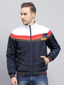 Monte Carlo - Men Solid Navy Blue High Neck Full Sleeve Jacket