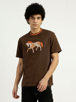 United Colors of Benetton - Brown Relaxed Fit Crew Neck Printed T-Shirt