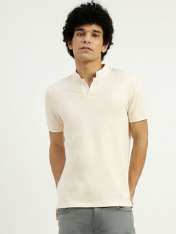 United Colors of Benetton - Cream Regular Fit Mandarin Neck Solid T-Shirt