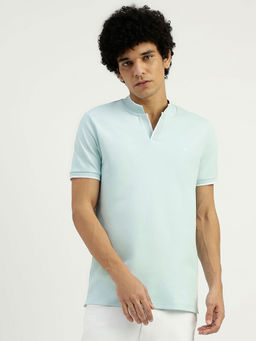 United Colors of Benetton - Blue Regular Fit Mandarin Neck Solid T-Shirt