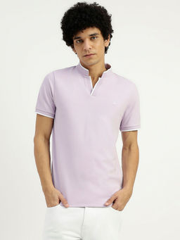 United Colors of Benetton - Purple Regular Fit Mandarin Neck Solid T-Shirt
