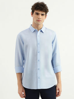 United Colors of Benetton - Blue Slim Fit Spread Collar Solid Shirt