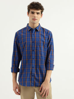 United Colors of Benetton - Blue Slim Fit Spread Collar Checkered Shirt