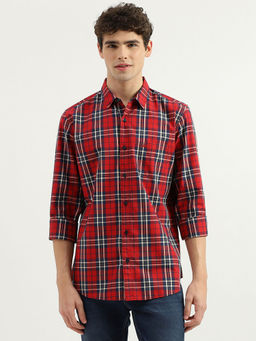 United Colors of Benetton - Red Slim Fit Spread Collar Checkered Shirt