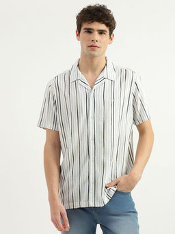 United Colors of Benetton - White Regular Fit Spread Collar Striped Shirt