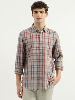 United Colors of Benetton - Beige Regular Fit Spread Collar Checkered Shirt