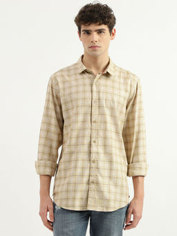 United Colors of Benetton - Beige Regular Fit Spread Collar Checkered Shirt
