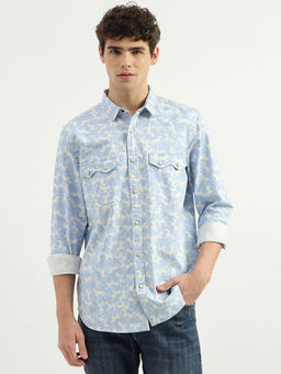 United Colors of Benetton - Blue Regular Fit Spread Collar Printed Shirt