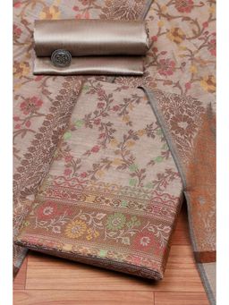 Biba - Women Grey Cotton Unstitched Top & Bottom with Dupatta