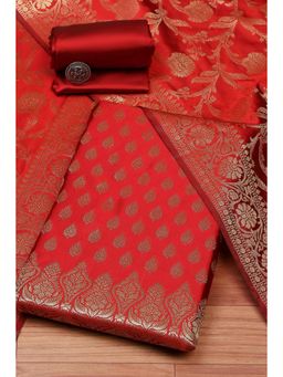 Biba - Women Red Silk Unstitched Top & Bottom with Dupatta