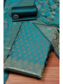 Biba - Women Teal Silk Unstitched Top & Bottom with Dupatta