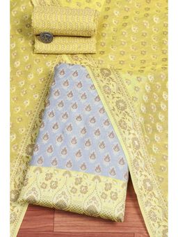 Biba - Women Blue Cotton Unstitched Top & Bottom with Dupatta
