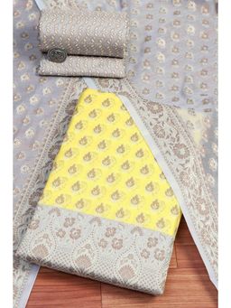 Biba - Women Yellow Cotton Unstitched Top & Bottom with Dupatta