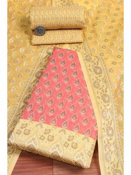 Biba - Women Pink Cotton Unstitched Top & Bottom with Dupatta