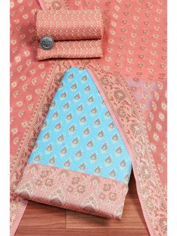 Biba - Women Sky Blue Cotton Unstitched Top & Bottom with Dupatta