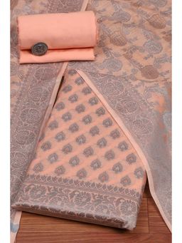Biba - Women Peach Cotton Unstitched Top & Bottom with Dupatta