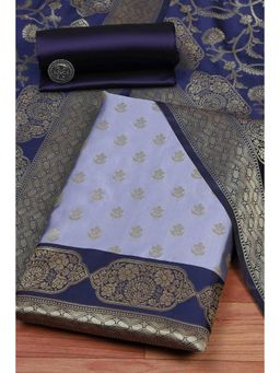 Biba - Women Blue Silk Unstitched Top & Bottom with Dupatta