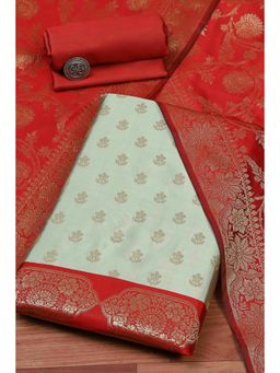 Biba - Women Green Silk Unstitched Top & Bottom with Dupatta
