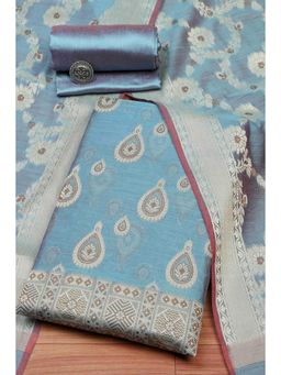 Biba - Women Blue Chanderi Unstitched Top & Bottom with Dupatta