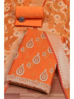 Biba - Women Orange Chanderi Unstitched Top & Bottom with Dupatta
