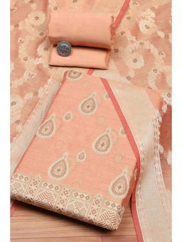 Biba - Women Peach Chanderi Unstitched Top & Bottom with Dupatta