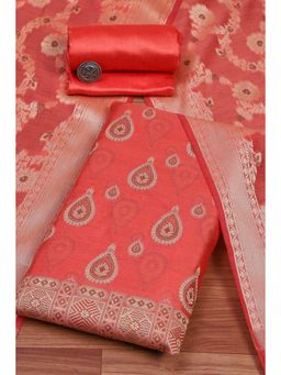 Biba - Women Red Chanderi Unstitched Top & Bottom with Dupatta