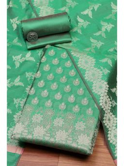 Biba - Women Rama Green Cotton Unstitched Top & Bottom with Dupatta