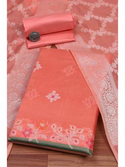 Biba - Women Peach Cotton Unstitched Top & Bottom with Dupatta