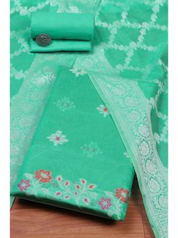 Biba - Women Rama Green Cotton Unstitched Top & Bottom with Dupatta