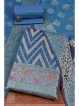 Biba - Women Navy Blue Cotton Unstitched Top & Bottom with Dupatta