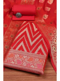 Biba - Women Red Cotton Unstitched Top & Bottom with Dupatta