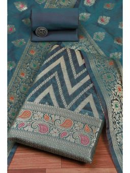Biba - Women Teal Blue Cotton Unstitched Top & Bottom with Dupatta