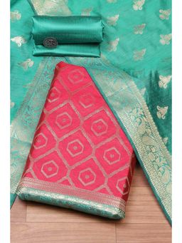 Biba - Women Pink Chanderi Unstitched Top & Bottom with Dupatta